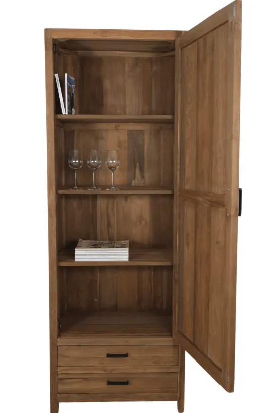 Dichte opbergkast teak hout 75x45x210 cm