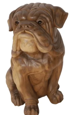 Grote Houten Bulldog – Stoer Houtsnijwerk
