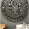 Grote ronde mandala wanddecoratie houtsnijwerk 150 cm zwart