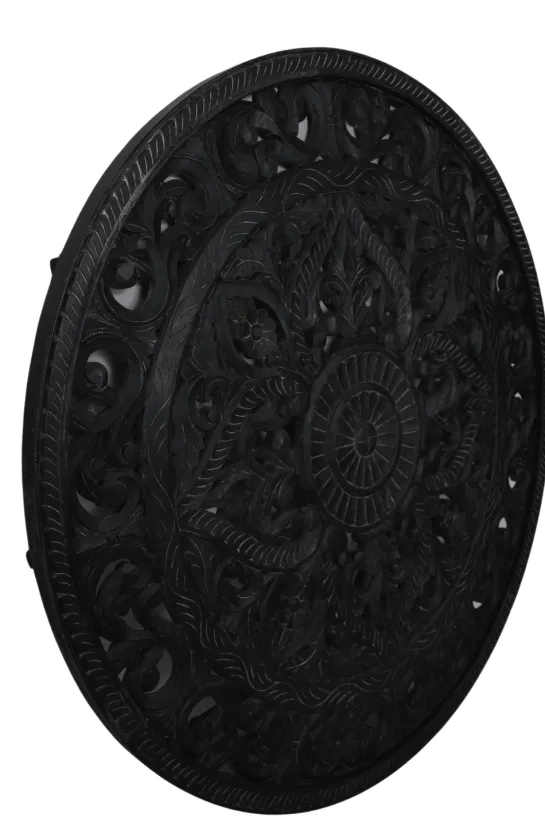 Grote ronde mandala wanddecoratie houtsnijwerk 150 cm zwart