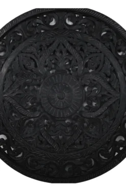 Grote ronde mandala wanddecoratie houtsnijwerk 150 cm zwart