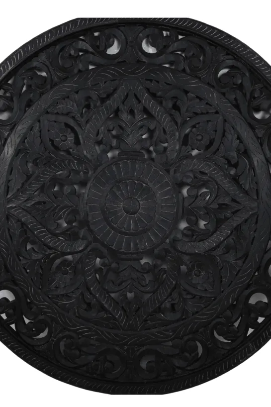 Grote ronde mandala wanddecoratie houtsnijwerk 150 cm zwart