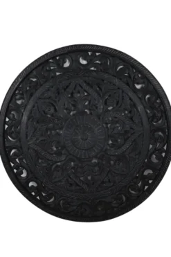 Grote ronde mandala wanddecoratie houtsnijwerk 150 cm zwart