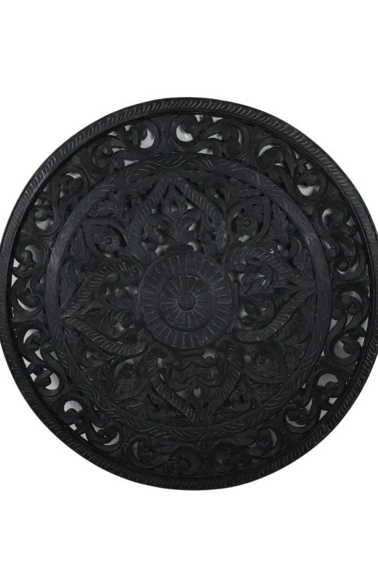 Grote ronde mandala wanddecoratie houtsnijwerk 150 cm zwart