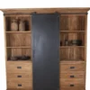 Grote stoere teak houten vitrine kast met metalen schuifdeur 220cm