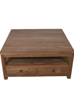 Grote teak houten salontafel met lades 120x120x45 cm