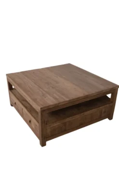 Grote teak houten salontafel met lades 120x120x45 cm