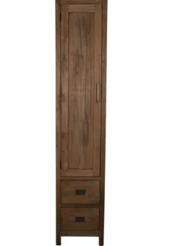 Hoge smalle rustieke teak houten badkamer kast 40x40x200 cm