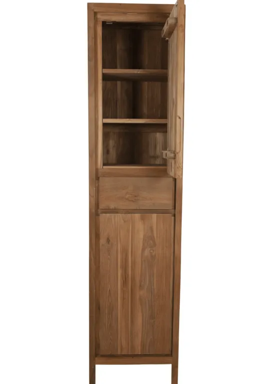 Hoge smalle teak houten badkamerkast 45x35x190 cm