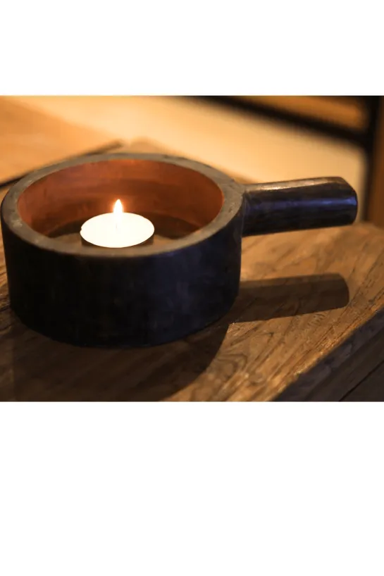 Houten decoratie schaal met handvat