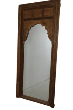 Houten spiegel met boog en houtsnijwerk 90×210 cm