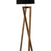 Houten Vloerlamp met Zwarte Kap – Strak Design