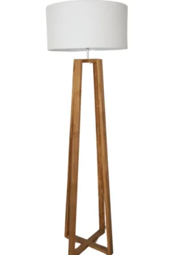 Houten Vloerlamp – Strak & Minimalistisch met Witte Kap