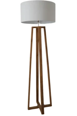 Houten Vloerlamp – Strak & Minimalistisch met Witte Kap