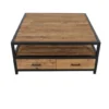Industriële Salontafel van ruw Teak hout en Metaal