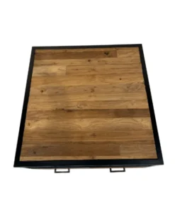 Industriële Salontafel van ruw Teak hout en Metaal
