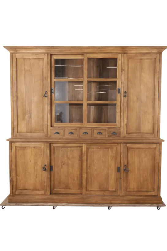 Klassieke Landelijke Teak Houten Vitrinekast
