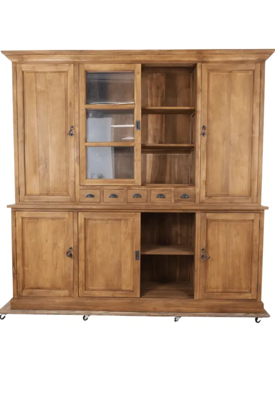 Klassieke Landelijke Teak Houten Vitrinekast