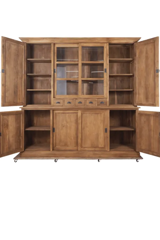 Klassieke Landelijke Teak Houten Vitrinekast