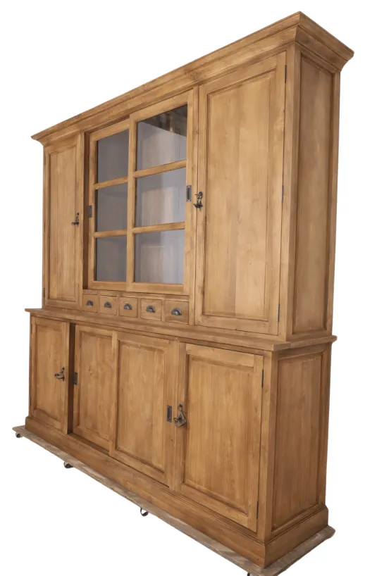 Klassieke Landelijke Teak Houten Vitrinekast