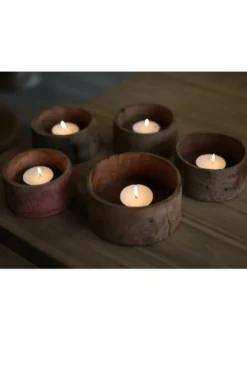Kleine houten schaaltjes theelicht houders