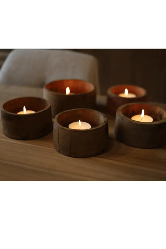 Kleine houten schaaltjes theelicht houders