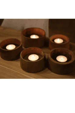 Kleine houten schaaltjes theelicht houders