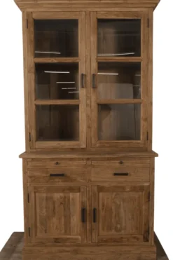 Kleine landelijke massief teak vitrinekast 120 cm