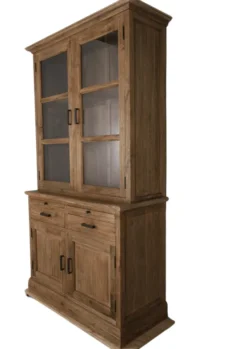 Kleine landelijke massief teak vitrinekast 120 cm
