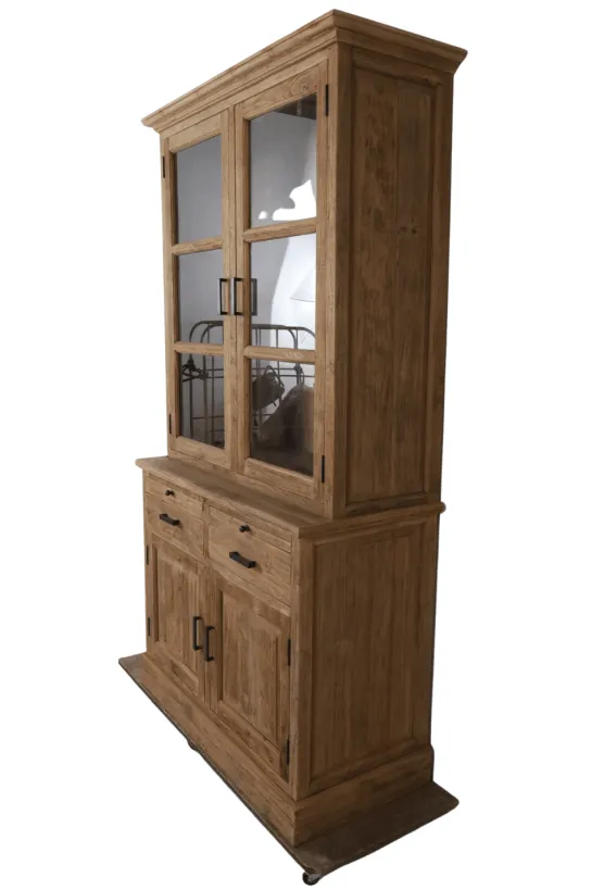 Kleine landelijke massief teak vitrinekast 120 cm