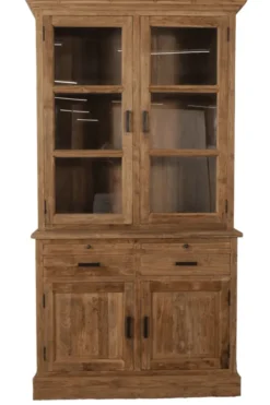 Kleine landelijke massief teak vitrinekast 120 cm