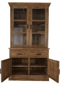 Kleine landelijke massief teak vitrinekast 120 cm