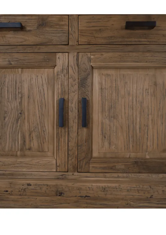 Kleine landelijke massief teak vitrinekast 120 cm