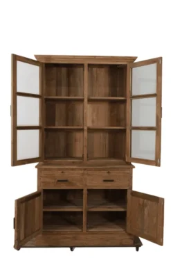 Kleine landelijke massief teak vitrinekast 120 cm