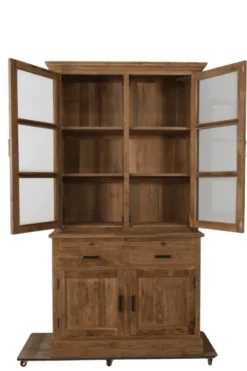 Kleine landelijke massief teak vitrinekast 120 cm