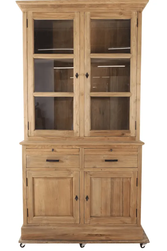 Kleine massief teak vitrinekast 120 cm