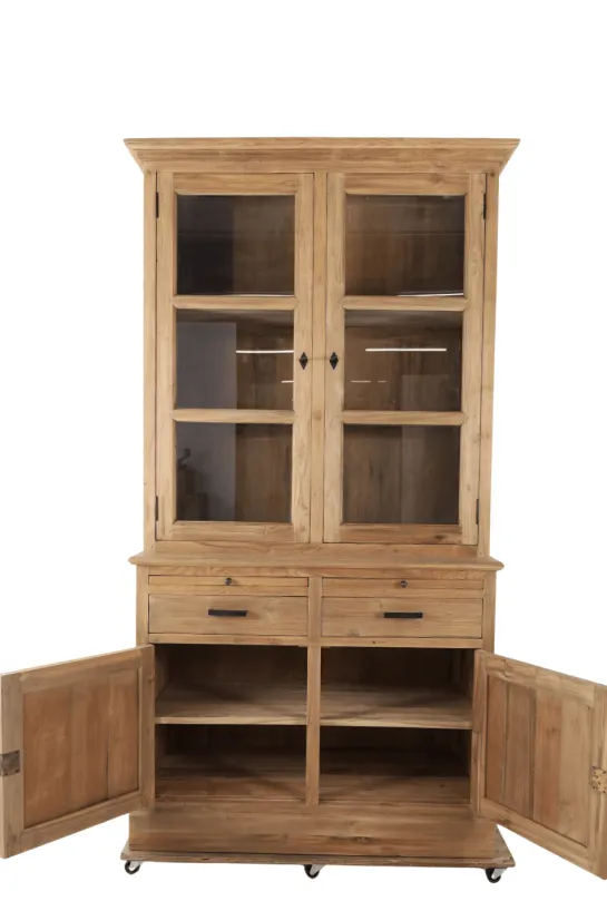 Kleine massief teak vitrinekast 120 cm