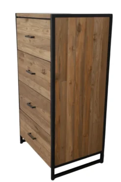 Ladekast van Teakhout met Metaal 60x45x110 cm