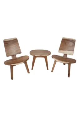 Lounge setje 2 stoelen en 1 tafeltje suar hout