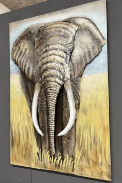 Olifanten schilderij van metaal 80 x 120 cm