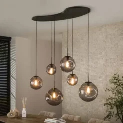 Organische Hanglamp – Stellar Black 6-lichts met zwart glas