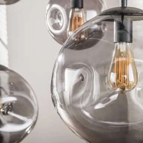 Organische Hanglamp – Stellar Black 6-lichts met zwart glas