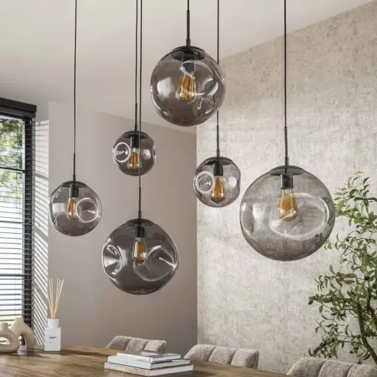 Organische Hanglamp – Stellar Black 6-lichts met zwart glas