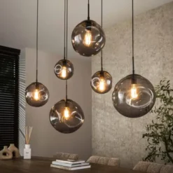 Organische Hanglamp – Stellar Black 6-lichts met zwart glas