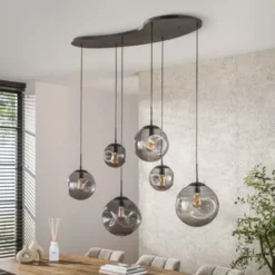 Organische Hanglamp – Stellar Black 6-lichts met zwart glas