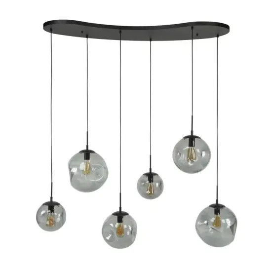Organische Hanglamp – Stellar Black 6-lichts met zwart glas
