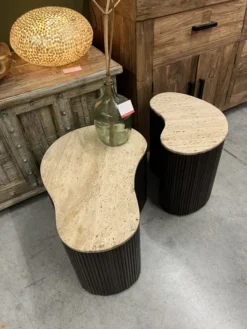 Organische Salontafels van Mango Hout met Travertin Blad set van 2