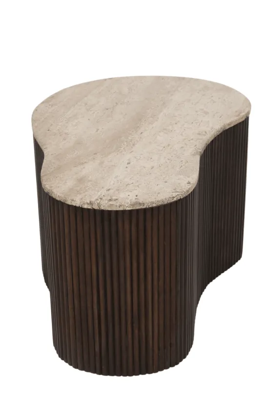 Organische Salontafels van Mango Hout met Travertin Blad set van 2