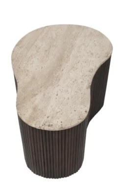 Organische Salontafels van Mango Hout met Travertin Blad set van 2