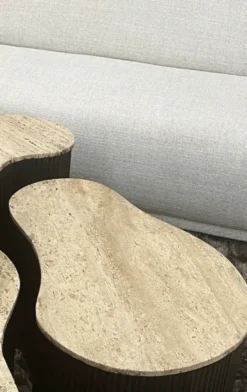 Organische Salontafels van Mango Hout met Travertin Blad set van 2
